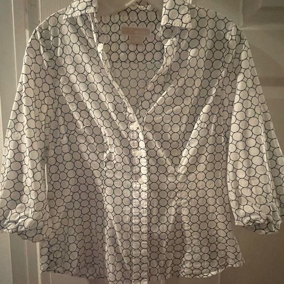 MICHAEL Michael Kors Tops - Sz 6 Michael Kors Cotton Puff 3/4 Sleeve Button Down Shirt White/Navy